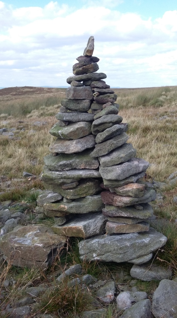 The second incarnation on Anglezarke moor - a tripl stack with most stons leaning slightly inwards to support each other.